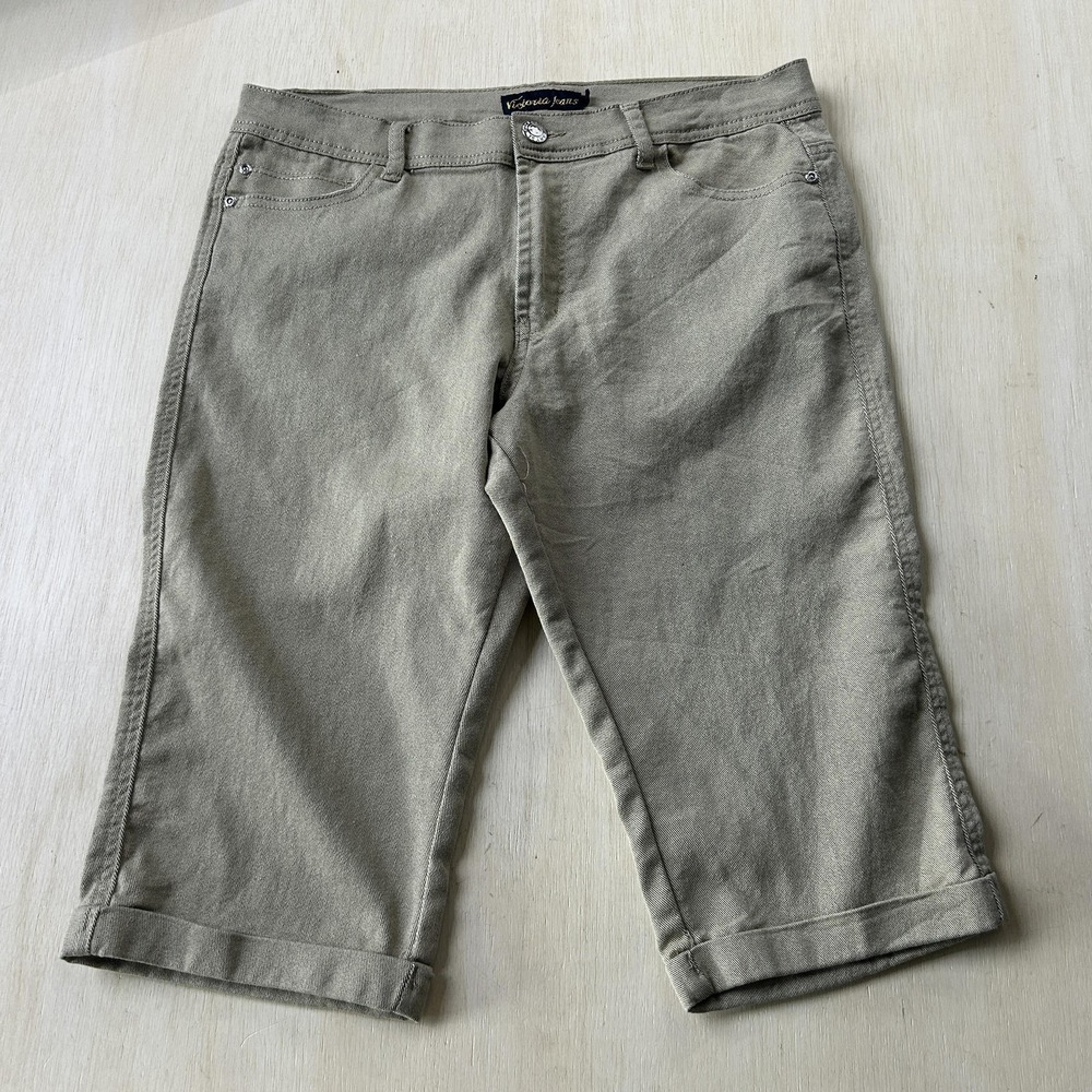 Victoria Jeans Capri Jeans Womens 14 Light Wash Beige Cropped Denim Mid Rise
